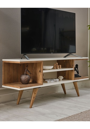 Ahşap Tv Sehpası 150x35x58 Cm Kapaksız 1 Orta Raflı Atlantik Çam