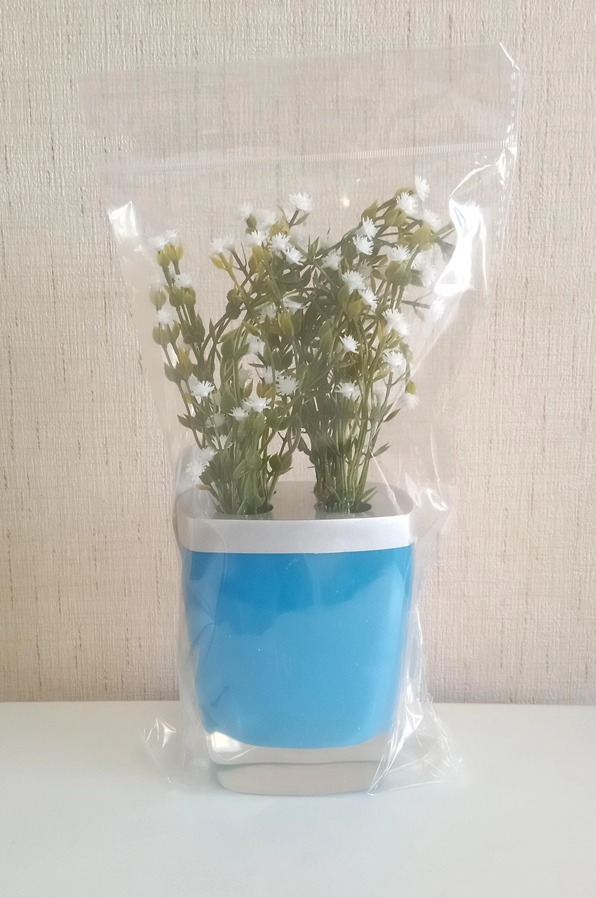 2 Adet Vazo Dahil,vazoda Çiçek,beyaz Yapay Çiçek,vazo Dekoratif Gri Mavi Poliresin 8x4x16cm Çok Renkli