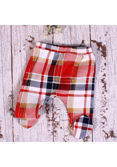 Yeni Doğan Ekose Penguen Fularlı 5'li Erkek Bebek Takımı Kırmızı Kırmızı