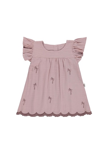 Civil Baby Palmiye Nakışlı 6-18 Ay Elbise - Pembe Pudra Pembe