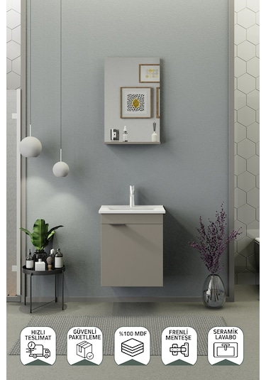 Biani Fix Arya Slım 50 Cm Banyo Dolabı,Seramik Lavabolu, Aynalı,Lavabo Dahil,Mdf,Latte Biani Fix Arya Slım 50 Cm Banyo Dolabı,Seramik Lavabolu, Aynalı,Lavabo Dahil,Mdf,Latte