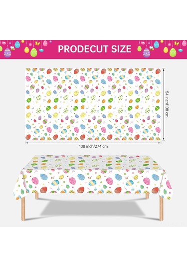 Gajeena Paskalya Renkli Yumurta Desenli Plastik Masa Örtüsü Seti - 137x274 Cm Büyük Boy Paskalya Masa Kaplaması