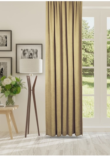 Cheap's Home Petek Dokulu Kadife Dokuma Düz Dikiş Ekstrafor Büzgü Fon Perde Vizon