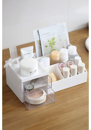 3 Katlı 2 Çekmeceli Ofis , Takı Makyaj Düzenleyici Organizer / Kozmetik Masüstü Düzenleme Kutusu