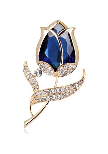 Mavi Çiçek Yapay Elmas Broş Lale Cam Broş Mavi