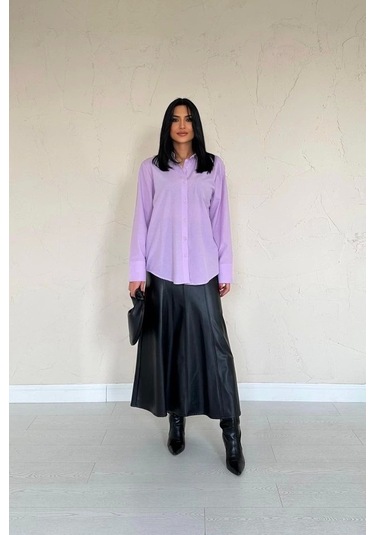 Lila Poplin Gömlek Lila