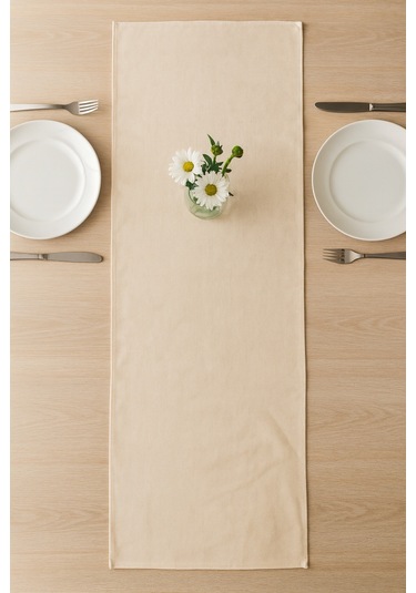 Yunusoğlu Home Krem Keten Şık Masa Runnerı 50x150 Cm Modern Ve Zarif Masa Örtüsü Runner Krem