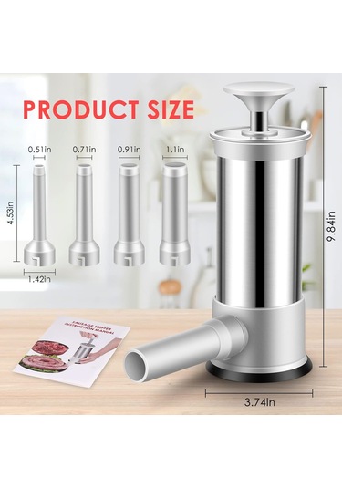 Gajeena Evde Farklı Boyutlarda Sosis Yapmak İçin 4 Farklı Dolgu Borulu Büyük Kapasiteli Evsel Sosis Makinesi Gümüş