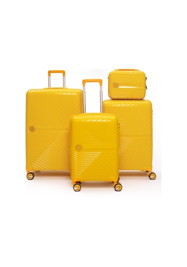 4 Lü Valiz Seti Elatae Exclusive Pro Polipropilen Kırılmaz Büyük - Orta - Kabin Boy Ve Makyaj Sarı 5239