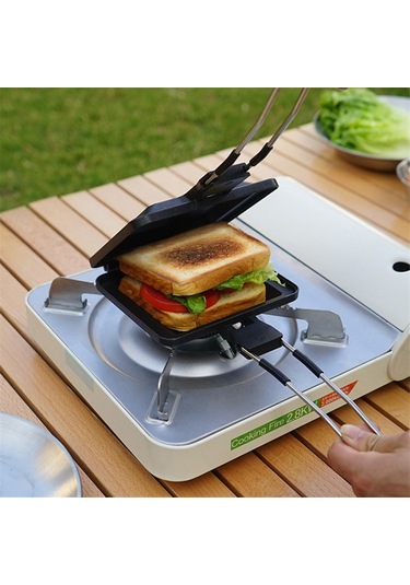 Sandviç Makinesi, Waffle'lı Alüminyum Alaşımlı Kahvaltı Pişirme Tepsisi Siyah