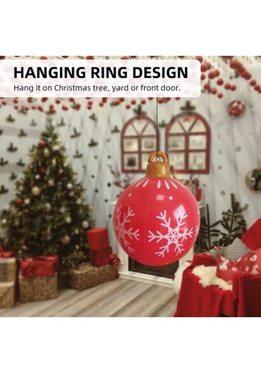 Novahub Kırmızı Kar Tanesi Desenli Pvc Noel Balonu - Su Geçirmez, Dayanıklı, İç/dış Dekorasyonu 60cm