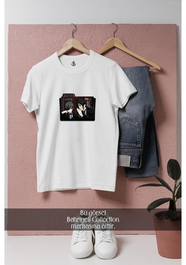 Oversize Kuroshitsuji V1 Anime Tasarımlı Unisex T-shirt Beyaz