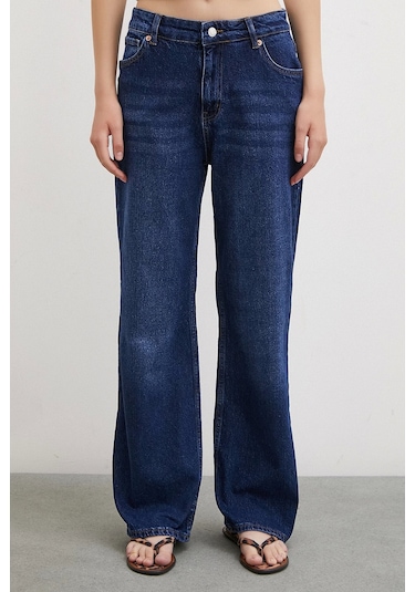 Never More Yüksel Bel Wide Leg Jean Lacivert Lacivert