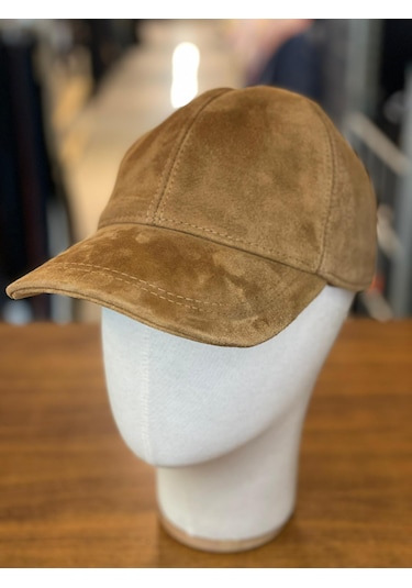 Hamze %100 Süet Deri Cap Şapka Camel