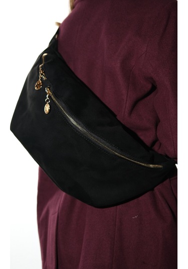 Venta Siyah Süet Kadın Büyük Bel Çantası Siyah