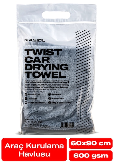 Nasiol Yüksek Su Emici Özellikli Mikrofiber Araç Kurulama Havlusu Çiziksiz Temizlik 60 x 90 CM 600gsm