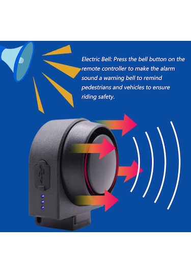 Samdoo Siyah Bisiklet Alarmı Çanı - 115db Yüksek Ses, 3d Hareket Sensörü, 5 Ses Modu, Uzaktan Kumanda, Ipx5 Su Geçirmez, Dahili Li-pol Batarya