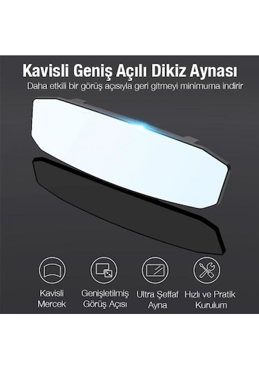 Polham 30x9 Cm Ultra Geniş Araç İçi Geniş Açılı Araç Dikiz Aynası, Kavisli, Genişletilmiş Açılı Ayna