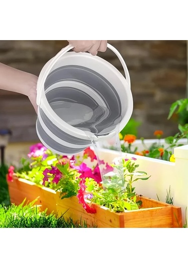 Willowhaven 1 Adat Katlanır Plastik Kova - Gri Çizgili Kampçılık Balıkçılık Araba Yıkama