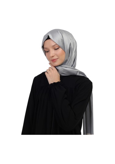 Çift Taraflı Düz Jakar Şal Parlak & Mat Dokulu, Özel Gün Şalı, Düz Renk Gri