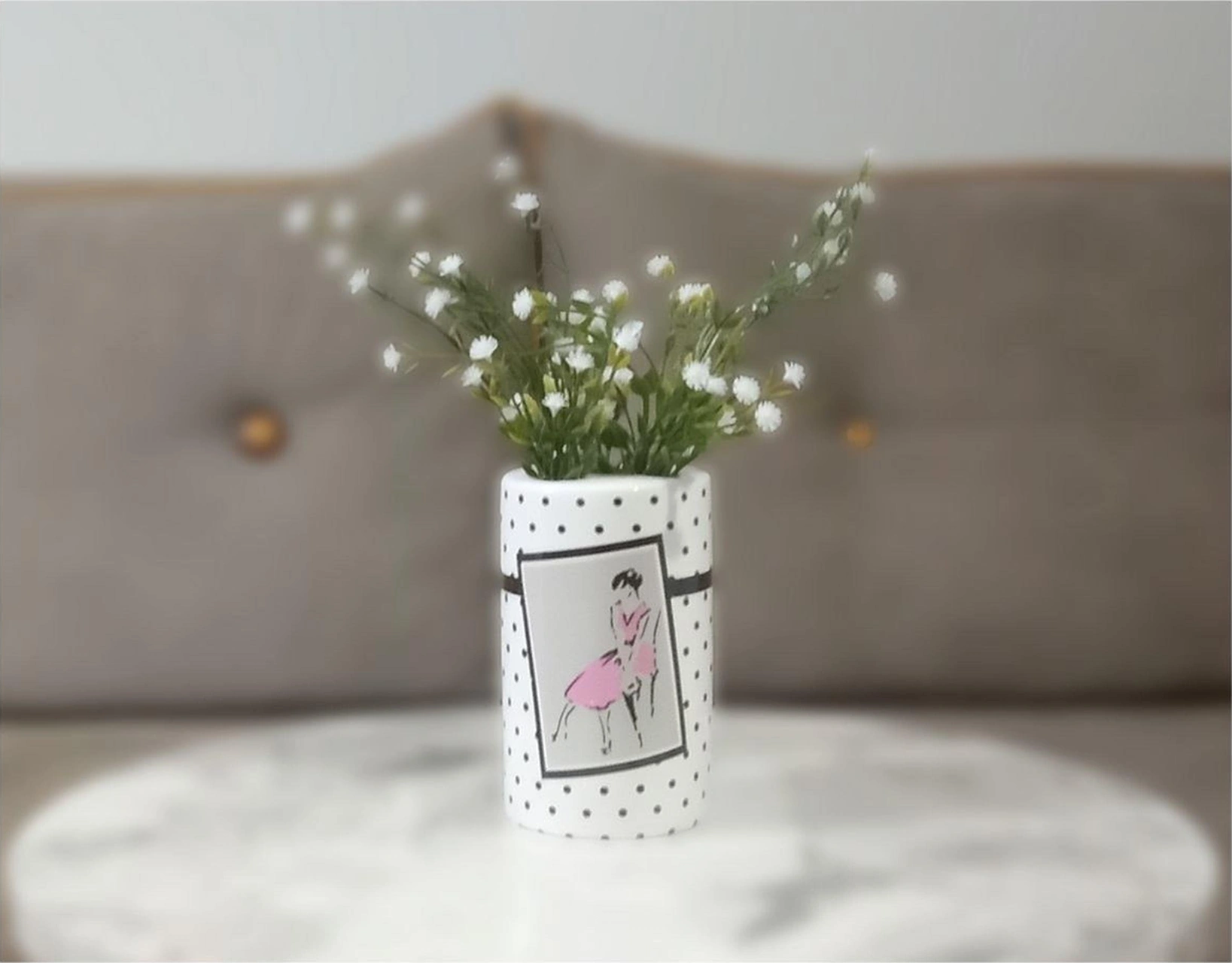 2 Adet Vazo Dahil,vazoda Çiçek,beyaz Yapay Çiçek,vazo Dekoratif Pembe Elbiseli Kadın 7x7x16cm Çok Renkli