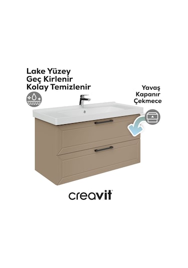 Creavit D20 100 Cm İki Çekmeceli Lavabo Dolabı Dafne Lake Kapak Dafne