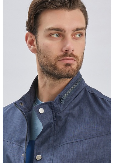 Koyu Lacivert Dik Yaka Yarım Astar Comfort Fit Rahat Kesim Casual Mont 1007240150-Koyu Lacivert