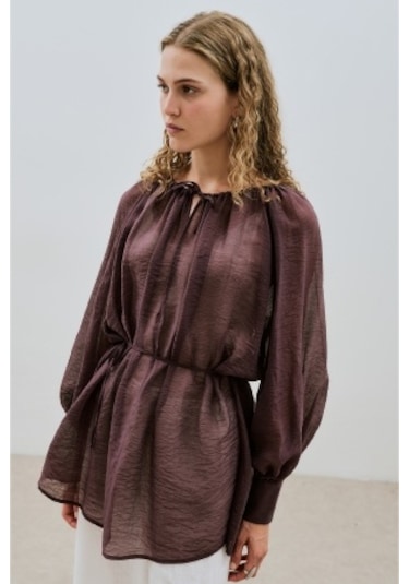 Geniş Manşetli Kuşaklı Tunik Bordo Bordo