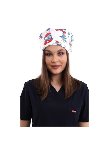 Şirinler Desenli Cerrahi Bone - Doktor Bone-Standart-11007 Şirinler