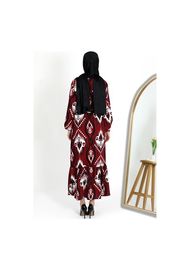Desenli Bürümcük Elbise Bordo