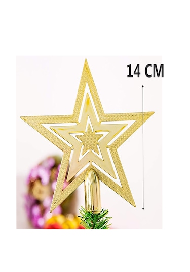 14 Cm Yılbaşı Çam Ağaçı Altın Tepe Yıldızı Yeni Yıl Metalik Tepe