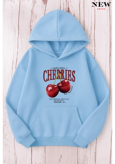 Cherries Baskılı Sweatshirt Bebe Mavisi