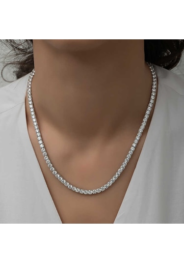 Artsmagazinmücevher Gümüş 6 Mm Beyaz Taşlı Su Yolu Kadın Kolye