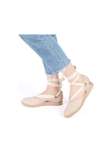 Star Tombis Gerçek Elişi Ipli Düz Topuk Keten Espadril Handmade Bej