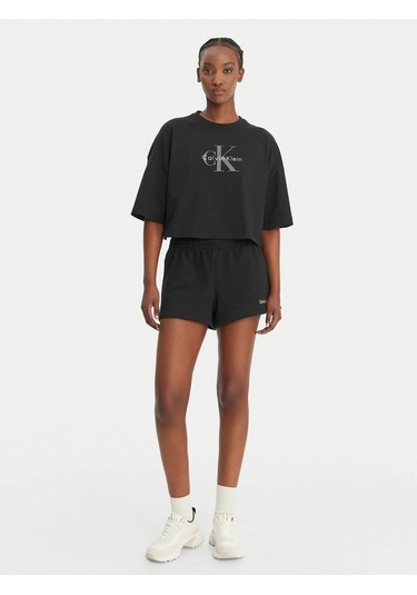 Calvin Klein Lv047f828g Ss Boxy Crop Kadın Tişört Siyah