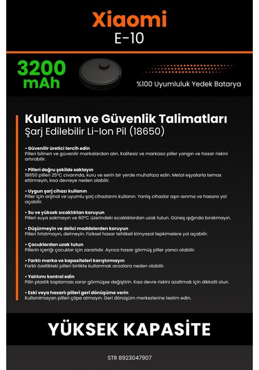 Lenovo E1 Robot Vacuum Cleaner Uyumlu 3200 Mah Batarya