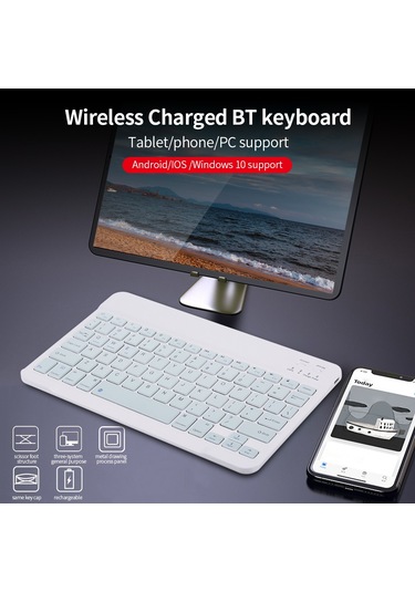 Xindoker 10.1 İnç Kablosuz Bt Klavye - Çoklu Sistem Uyumlu, Şarj Edilebilir, Taşınabilir, Yeşil Renk Seçeneği