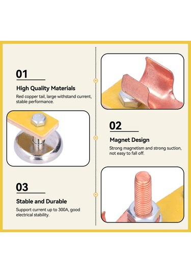 Yuntech01 300a Bakır Tel Uçlu İki Yönlü Manyetik Toplama Aleti - Kaynak Makinesi İçin Profesyonel Levha Tamiri Toplama Zıpkası