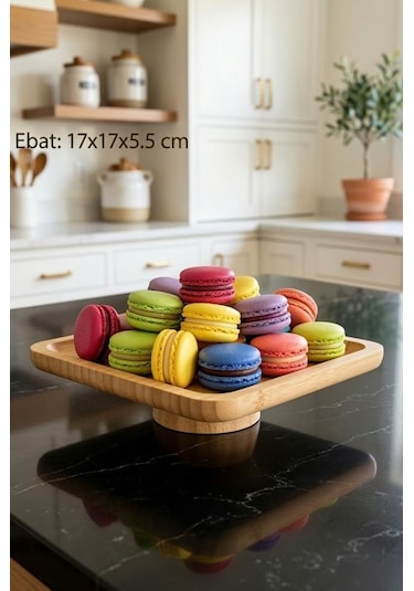 Atbyhome Doğal Ahşap Kare Ayaklı Sunumluk İkramlık Stand 17x17 Cm