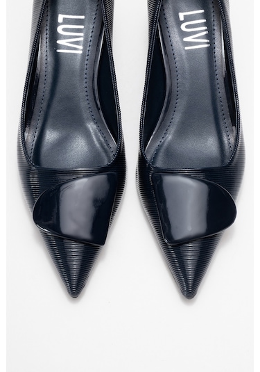 Brıana Lacivert Çizgili Tokalı Kadın Topuklu Ayakkabı Lacivert