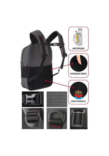 Dada 05 Gri Laptop Sırt Çantası 14-15,6 İnç Usb Aparat Ortopedik Sırt Darbe Emici Koruma