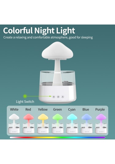 Sones Ch08 450ml Yağmur Nemlendirici Mantar Bulutu Renkli Gece Lambası Aromaterapi Makinesi, Stil: Uzaktan Kumanda Olmadan