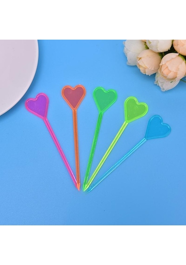 50 Adet Plastik Tek Kullanımlık Çatal Sopa Yiyecek Kürdanları Kalp Ok Tatlı Meyve Çatalları