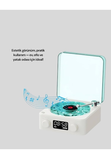 Bluetooth Hoparlör - 3-ü-1 Saatli Gece Lambası Ve Vintage Tasarım Çok Renkli