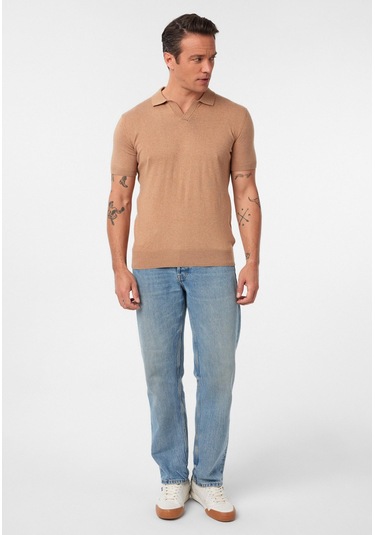 Gerhard Erkek Regular Fit Triko Polo Yaka T-shirt Vizon