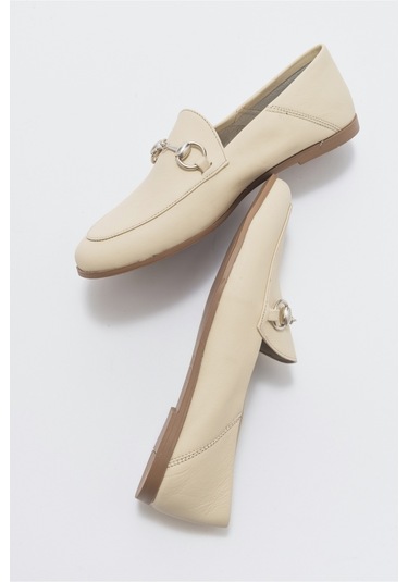 Luvishoes F03 Ekru Bej Cilt Deri Kadın Babet Bej - Ekru