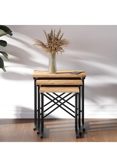 Ceramical Metal Ayaklı Eco X Zigon Sehpa - Atlantik Çam - 54x35x53 Cm Atlantik Çam