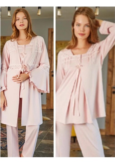 Birolgaye Bone Club 5103 Pudra Hamile Lohusa 3 Lü Pijama Sabahlık Tk