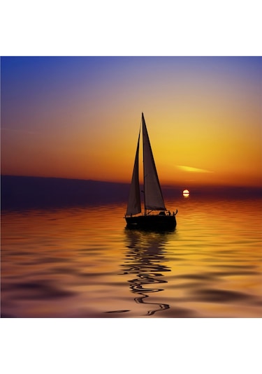 Gün Batımında Yelkenliler Doğal Taş Bardak Altlığı 4'lü Set - Natural Stone Coasters - Taş Çok Renkli