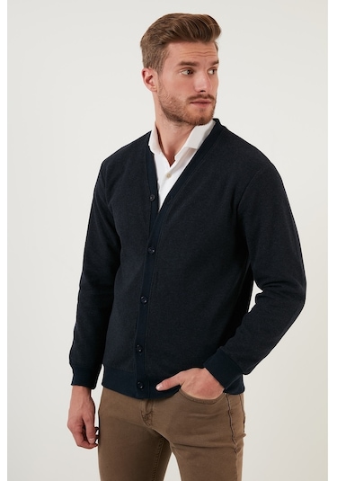 Buratti Pamuklu Regular Fit Düğmeli V Yaka Erkek Hırka 456205 Lacivert